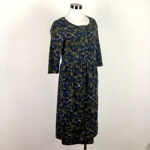 Seasalt Cornwall Millgrain Floral Midi Dress 3/4 Sleeves Pockets Size UK 8 US 4
